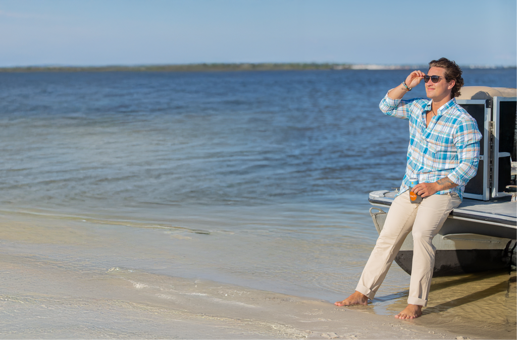 mens shopping orange beach